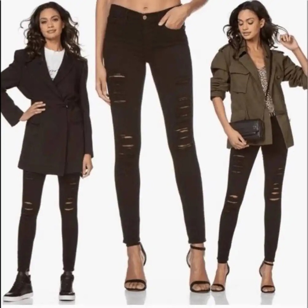 Frame Le Skinny De Jeanne Distressed Destroyed Black Jeans Denim